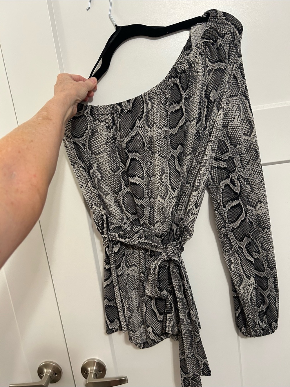 Michael Kors One-Shoulder Snake Print Wrap Top - Black & White